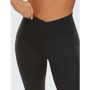 CRZ YOGA Butterluxe Womens Crossover Waist Workout Leggings with Pockets 25" - V Cross High Waist Gym Lounge Yoga Pants Black Medium