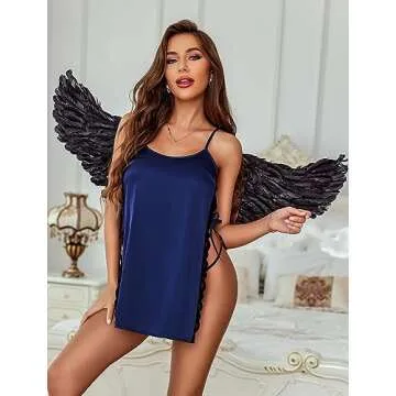 Avidlove Dark Blue Lace Satin Babydoll Nightgown