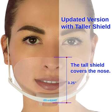 Masklean Clear Transparent Sanitary Mask - 5 Reusable Anti-Fog Face Shield Masks with Pouch