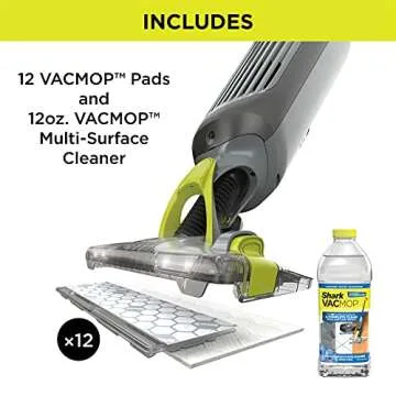 Shark VM252P10 VACMOP Pro Cordless Hard Floor Vacuum Mop with LED Headlights, 12 Disposable Pads & 12 oz. Cleaning Solution, Charcoal Gray