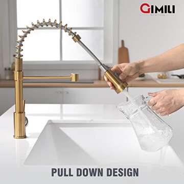 GIMILI Gold Kitchen Faucet with Pull Down Sprayer for Modern Kitchens