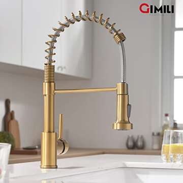 GIMILI Gold Kitchen Faucet with Pull Down Sprayer for Modern Kitchens