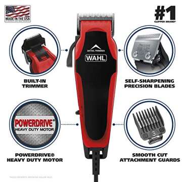 Wahl USA Clip ‘N Trim 2 in 1 Corded Hair Clipper with Pop Up Trimmer Kit, The Perfect Hair Clippers for Men’s Haircuts and Long Beard Touch Up Grooming – 79900-1501P