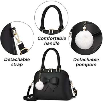 Girls Bowknot Handbag Purse Cute Leather Shoulder Bag for Women Top-handle Totes Satchel