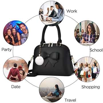 Girls Bowknot Handbag Purse Cute Leather Shoulder Bag for Women Top-handle Totes Satchel