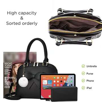 Girls Bowknot Handbag Purse Cute Leather Shoulder Bag for Women Top-handle Totes Satchel