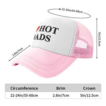 I Love Heart Hot Dads Hat Unisex Adult Trucker Hats Adjustable Cap for Adults Classic Fishing Caps Pink