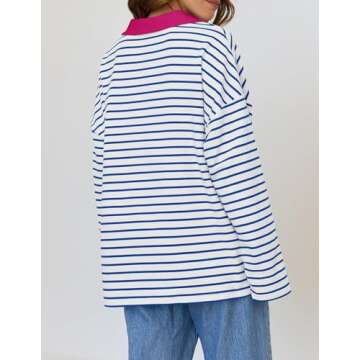 Mxiqqpltky Long Sleeve Striped Polo V-neck Sweatshirt