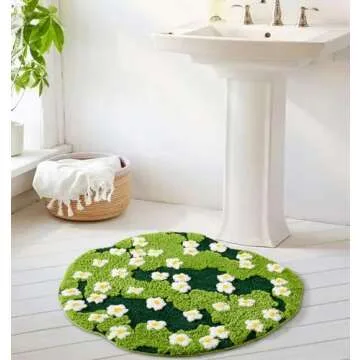 Ouyattle Green Floral Bathroom Rug - Non-Slip and Washable
