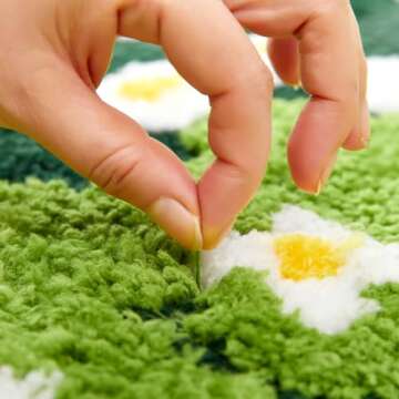 Ouyattle Green Floral Bathroom Rug - Non-Slip and Washable