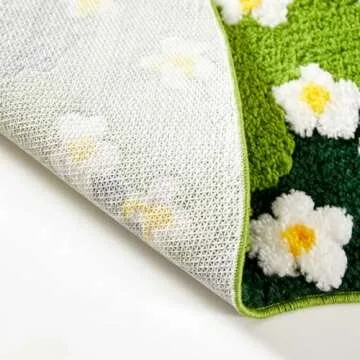 Ouyattle Green Floral Bathroom Rug - Non-Slip and Washable