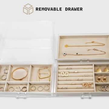 Clear Acrylic Jewelry Organizer with 3 Drawers, Acrylic Jewelry Box Organizer Can Be Stacked,Acrylic...