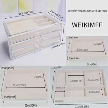 Clear Acrylic Jewelry Organizer with 3 Drawers, Acrylic Jewelry Box Organizer Can Be Stacked,Acrylic Earring Organizer for Storing Earrings Rings Necklaces,Clear Acrylic Jewelry Box for Women