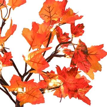 Whonline Fall Tree Thanksgiving Lighted Artificial Maple Tree 20in 24 LED Table Centerpiece Lights Battery Powered for Christmas Autumn Wedding Party Indoor Outdoor Harvest Home Decoration