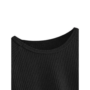 SweatyRocks Women's Casual Solid Ribbed Knit Raglan Long Sleeve Crop Top T Shirt Black S