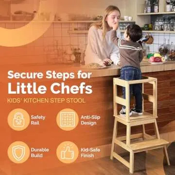 SDADI Kids Kitchen Step Stool with Safety Rail, 150lb Capacity, for 18-36 Months Old, Natural