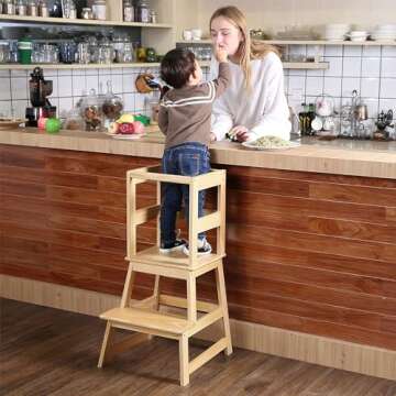 SDADI Kids Kitchen Step Stool with Safety Rail, 150lb Capacity, for 18-36 Months Old, Natural