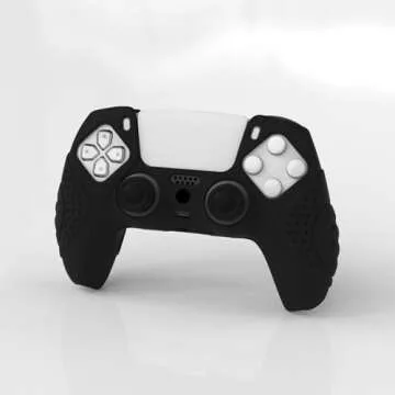 eXtremeRate PlayVital Guardian Edition Black Ergonomic Soft Anti-Slip Controller Silicone Case Cover for ps5, Rubber Protector Skins with Black Joystick Caps for ps5 Controller