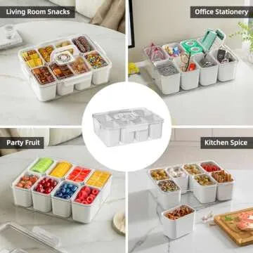 JOYZAN Divided Serving Tray with Lid and Handle - 2 Packs, Snackle Box Charcuterie Container 8 Compartment Snack Container Portable Snable Organizer for Fruits, Candy, Snacks, Picnic, Party&Travel