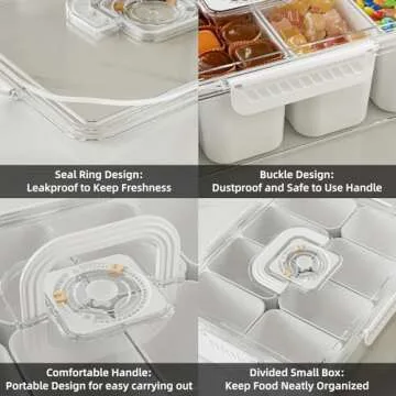 JOYZAN Divided Serving Tray with Lid and Handle - 2 Packs, Snackle Box Charcuterie Container 8 Compartment Snack Container Portable Snable Organizer for Fruits, Candy, Snacks, Picnic, Party&Travel