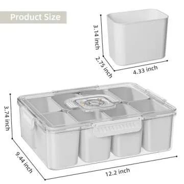 JOYZAN Divided Serving Tray with Lid and Handle - 2 Packs, Snackle Box Charcuterie Container 8 Compartment Snack Container Portable Snable Organizer for Fruits, Candy, Snacks, Picnic, Party&Travel