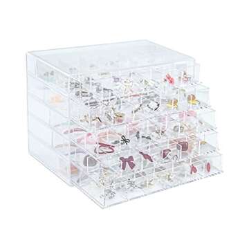 Zuiaso Acrylic Jewelry Box with 5 Drawers, 120 Compartments Transparent Storage Box, Transparent Display Stand for Earrings, Necklaces, Rings and Bracelets