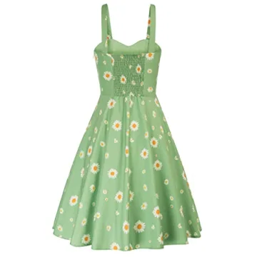 Stylish Women's Vintage Floral Sage Green Dress Online