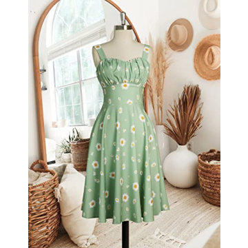 Stylish Women's Vintage Floral Sage Green Dress Online