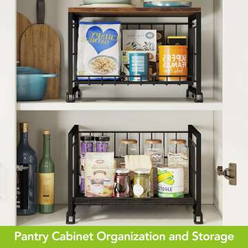 2-Tier Wire Basket with Bamboo Top for Kitchen