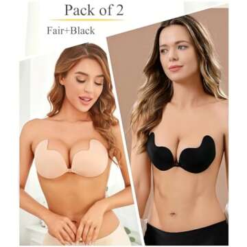 Adarados Super Sticky Invisible Strapless Push up Bra Self Adhesive Reusable Backless Bras for Women, Black