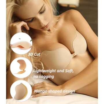 Adarados Super Sticky Invisible Strapless Push up Bra Self Adhesive Reusable Backless Bras for Women, Black