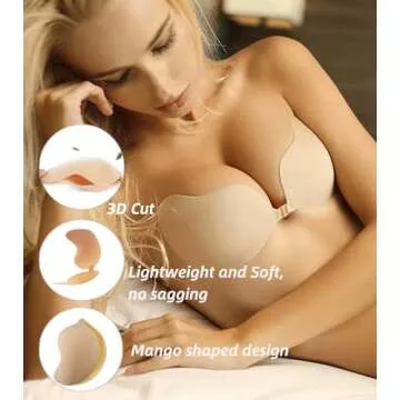 Adarados Super Sticky Invisible Strapless Push up Bra Self Adhesive Reusable Backless Bras for Women, Black