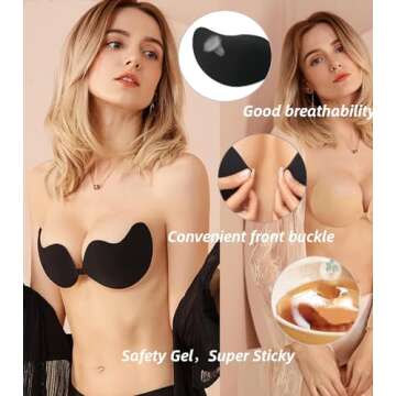 Adarados Super Sticky Invisible Strapless Push up Bra Self Adhesive Reusable Backless Bras for Women, Black
