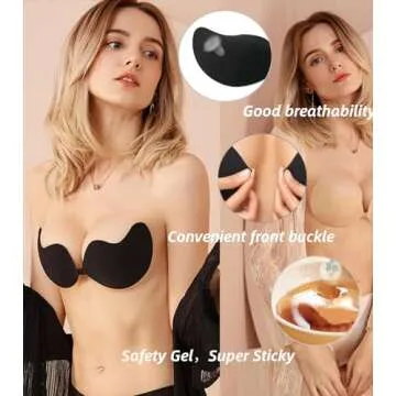 Adarados Super Sticky Invisible Strapless Push up Bra Self Adhesive Reusable Backless Bras for Women, Black