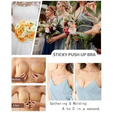 Adarados Super Sticky Invisible Strapless Push up Bra Self Adhesive Reusable Backless Bras for Women, Black