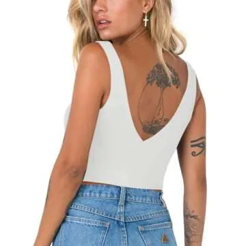 REORIA Women's Summer Sexy Plunge Deep V Neck Double Lined Sleeveless Backless Slim Fitted Cami Cami...