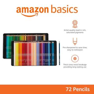 Amazon Basics Premium Colored Pencils 72 Count, Soft Core, Multicolor, Back to School Supplies (Pack of 1)