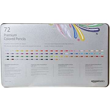 Amazon Basics Premium Colored Pencils 72 Count, Soft Core, Multicolor, Back to School Supplies (Pack of 1)
