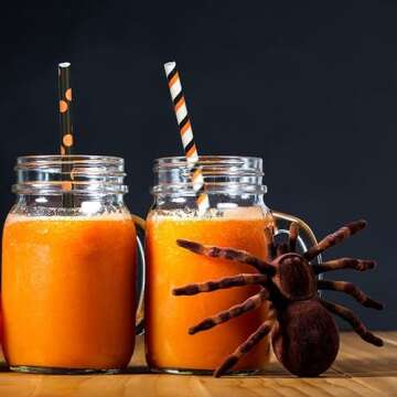 ALINK 100 Counts Halloween Paper Straws, 10 Styles Black White Orange Purple Biodegradable Party Drinking Straws with Stripe, Wave, Dots, Skull Head, Ghost, Bats, Pumpkin, Spider Design