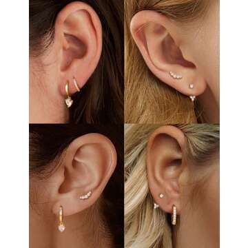 Gold Hoop Earrings for Women Hypoallergenic - 14K Gold Plated Dainty Stud Earrings Trendy Dangle Sma...