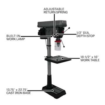 JET 20-Inch Floor Drill Press, 12 Speed, 1-1/2 HP, 115/230V 1Ph (Model JDP-20MF)