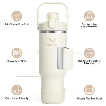 Gedux 40oz Stainless Steel Tumbler with Handle and Straw