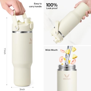 Gedux 40oz Stainless Steel Tumbler with Handle and Straw
