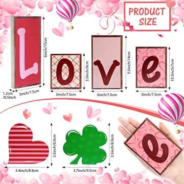 Yalikop 6 Pieces Valentine's Day and Reversible St. Patrick's Day Wood Signs Heart Shamrocks Self St...