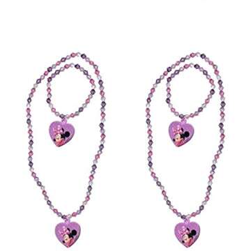 Disney Minnie Bowtique Necklace and Bracelet Set of 2 (1 Pink Set + 1 Purple Set)