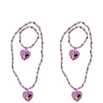 Disney Minnie Bowtique Necklace and Bracelet Set of 2 (1 Pink Set + 1 Purple Set)