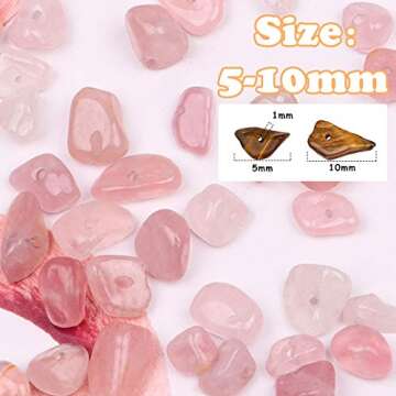 Rose Quartz Crystal Chips, Gacuyi Natural Gemstones Beads Chakra Chip Stones Crushed Pieces Irregular Shaped Healing Drilled Loose Beads for Earring Bracelet Jewelry Making Home Decoration(1 Strand)
