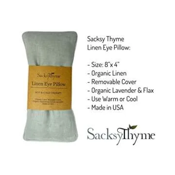Sacksy Thyme Organic Linen Eye Pillow - Lavender & Flaxseed for Relaxation, Yoga, Stress Relief - Microwavable Heating Pad & Cool Compress - Made in USA - Gifts for Meditation - (Lavender)