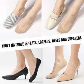 Ultra Low Cut No Show Socks for Women - Non Slip 5 Pairs