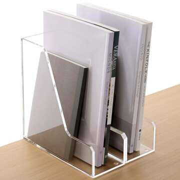 HeZone Acrylic Magazine Holder Magazine Rack File Holder Desk Organizers and Storage 2-Pack Small Cl...